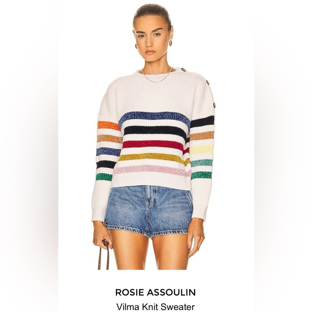 Rosie Assoulin Women White Striped Cashmere Wool Vilma Knit Sweater Size Small